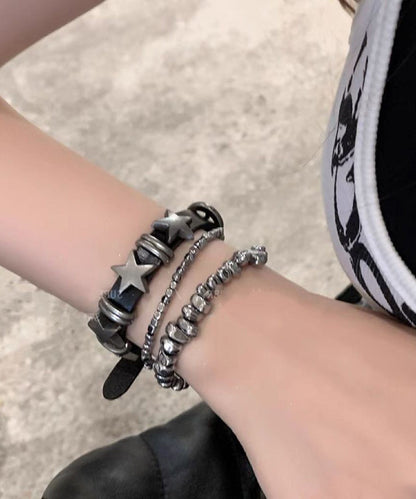 Alloy Three-Piece Star PU Chain Fine Grey Bracelet Set