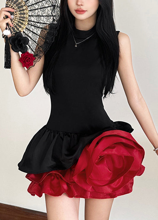 Wholesale SampleFrench Black Rose Floral Mid Dresses Sleeveless