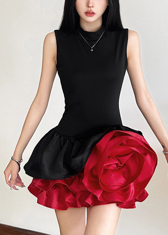 Wholesale SampleFrench Black Rose Floral Mid Dresses Sleeveless