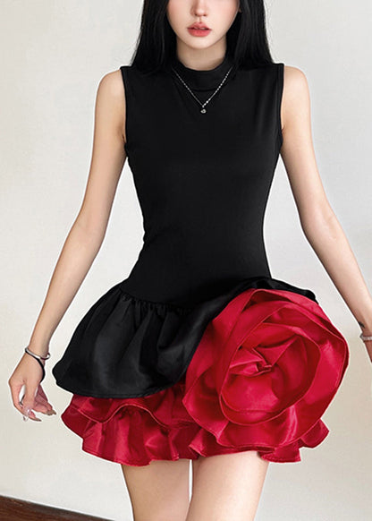 Wholesale SampleFrench Black Rose Floral Mid Dresses Sleeveless