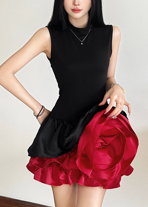 Wholesale SampleFrench Black Rose Floral Mid Dresses Sleeveless