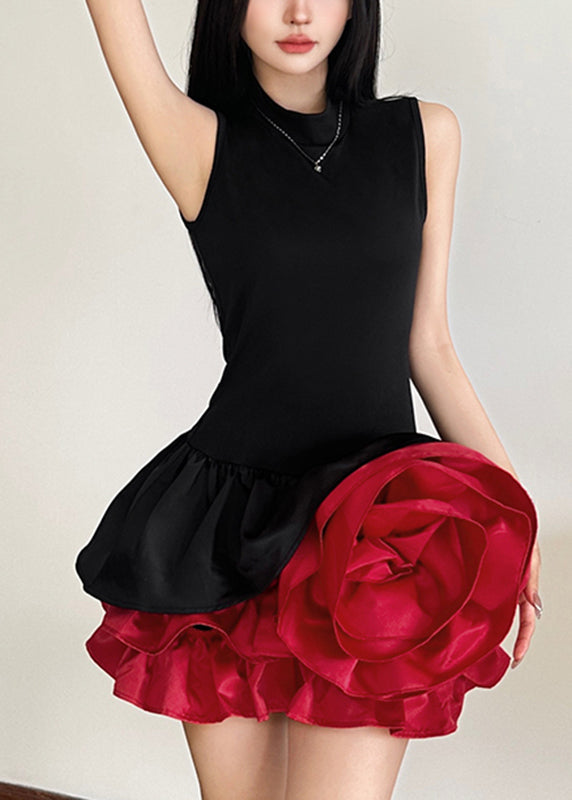 Wholesale SampleFrench Black Rose Floral Mid Dresses Sleeveless