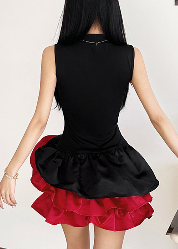 Wholesale SampleFrench Black Rose Floral Mid Dresses Sleeveless