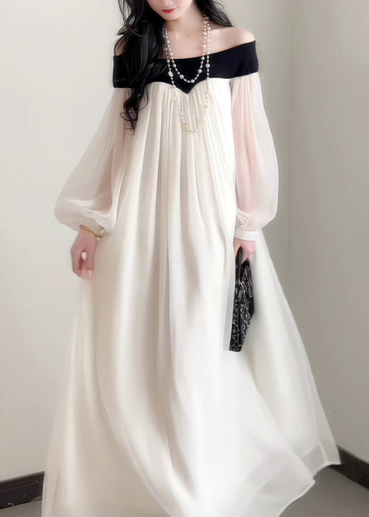 Wholesale SampleFrench Elegant Slash Neck Chiffon Dress Lantern Sleeves