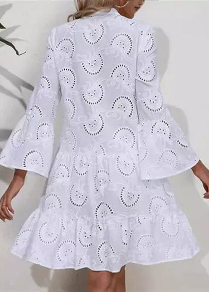 White French Fall Neck Holiday Out Hollow Long Dress Lace V