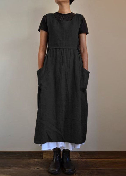 Wholesale SampleHandmade Black U NeckU Neck Patchwork Pockets Maxi Dresses Summer