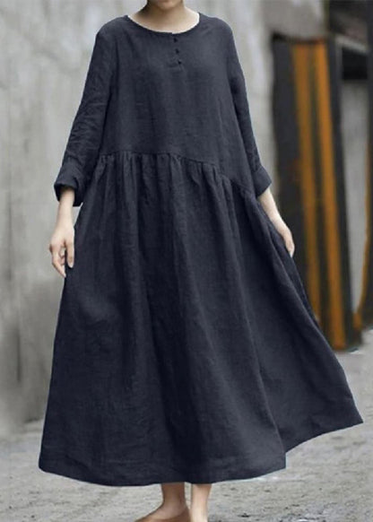 SampleHandmade Red O-Neck Patchwork Pockets Robe Dresses Fall