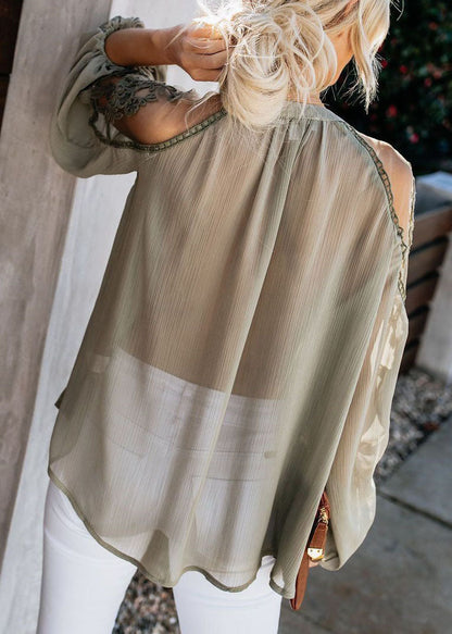 Italian Patchwork Chiffon Top Tulle Fall Green Army
