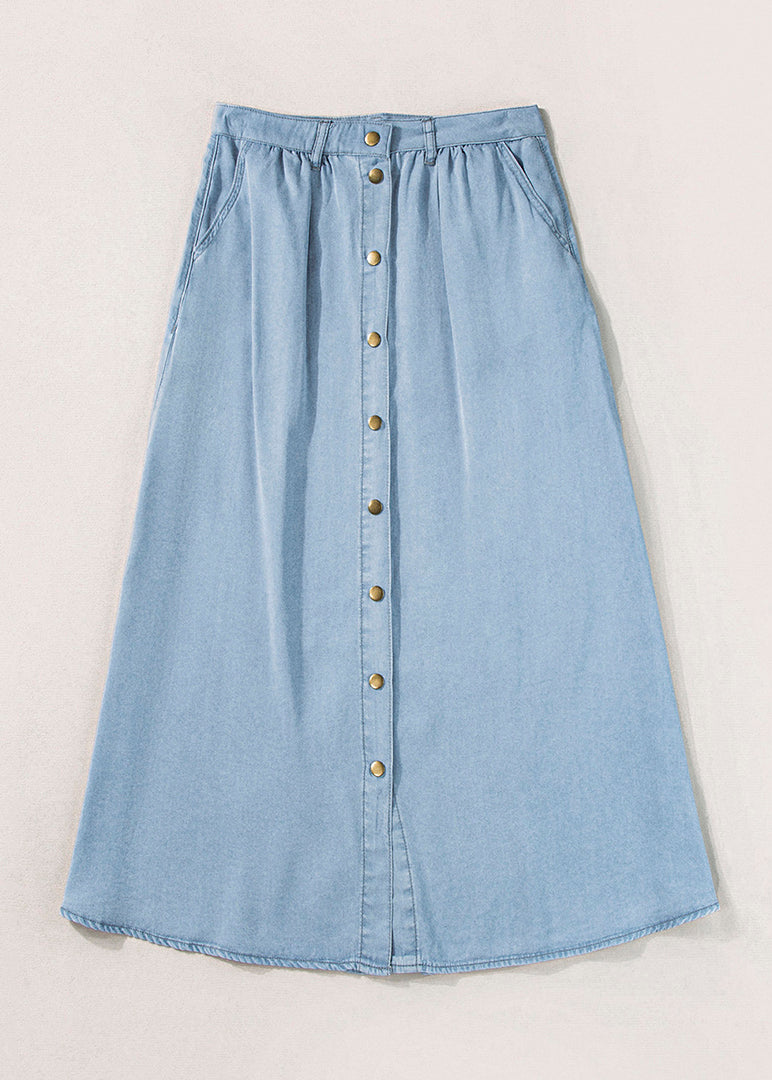 Denim Summer Light Pockets Waist Skirt High Italian Blue