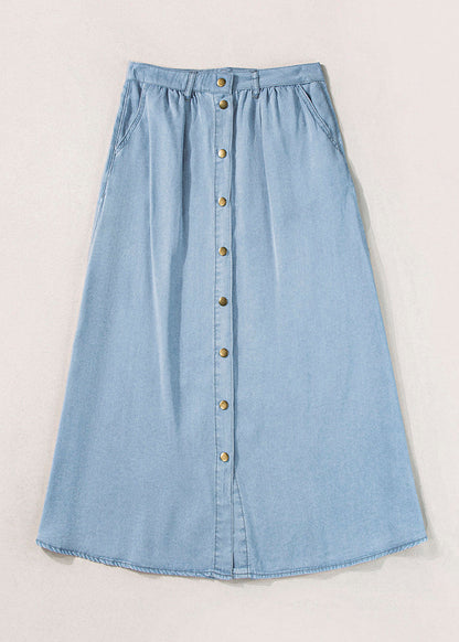 Denim Summer Light Pockets Waist Skirt High Italian Blue