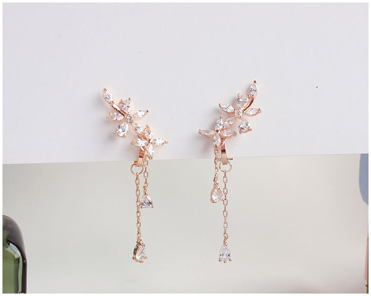 Stud Rhinestone Floral / Clip-On Earrings