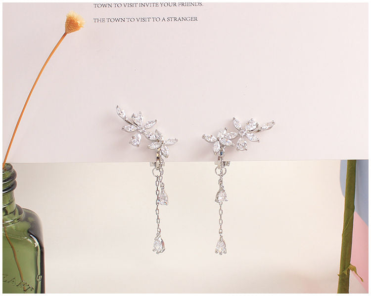 Stud Rhinestone Floral / Clip-On Earrings