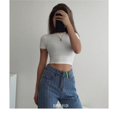 Top Cropped Short-Sleeve Plain