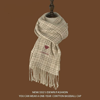 Scarf Heart Embroidered Plaid