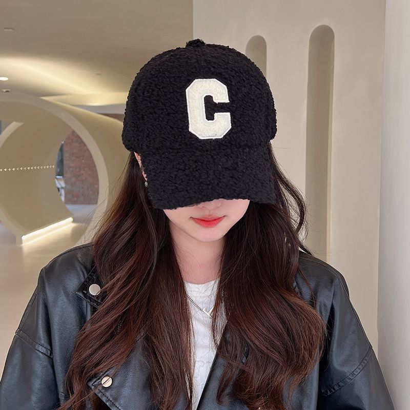 Sample Lettering Applique Faux Shearling Baseball Cap