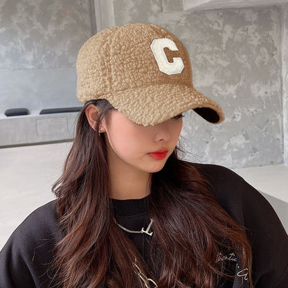 Sample Lettering Applique Faux Shearling Baseball Cap