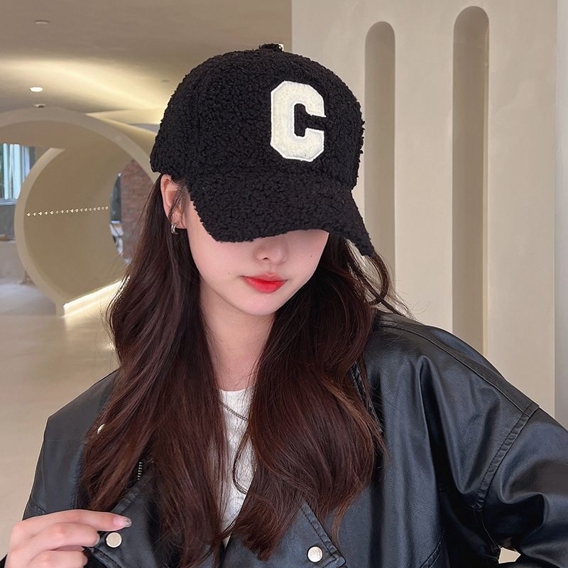 Sample Lettering Applique Faux Shearling Baseball Cap