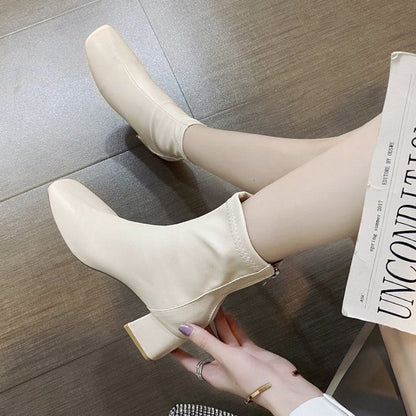 Chunky Plain Boots Heel Short