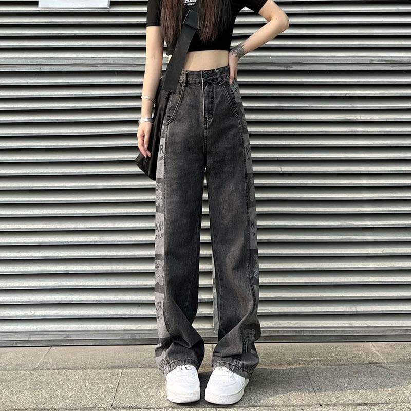 Baggy Jeans High Graphic Waist Print