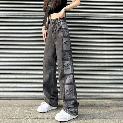 Baggy Jeans High Graphic Waist Print