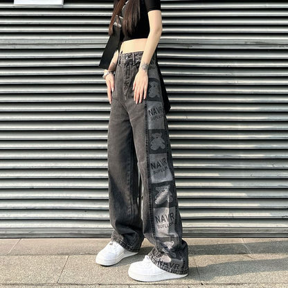 Baggy Jeans High Graphic Waist Print