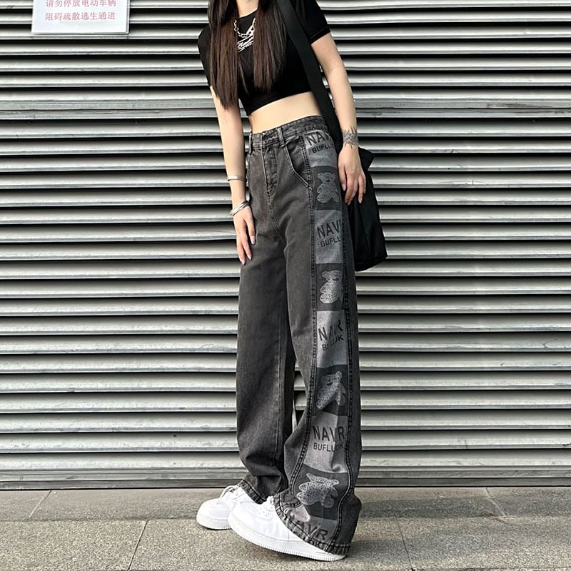 Baggy Jeans High Graphic Waist Print