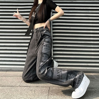 Baggy Jeans High Graphic Waist Print