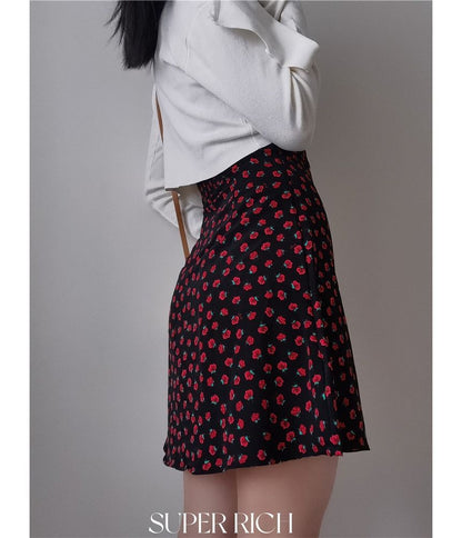Sleeveless Rose Print Slim-Fit Mini Dress / Spaghetti Strap Floral Print Midi Dress