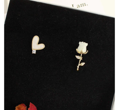 Earring Flower Heart Asymmetrical Alloy Shell
