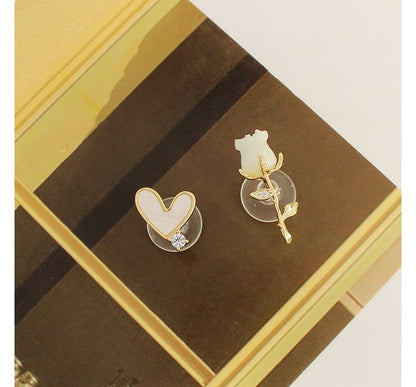Earring Flower Heart Asymmetrical Alloy Shell