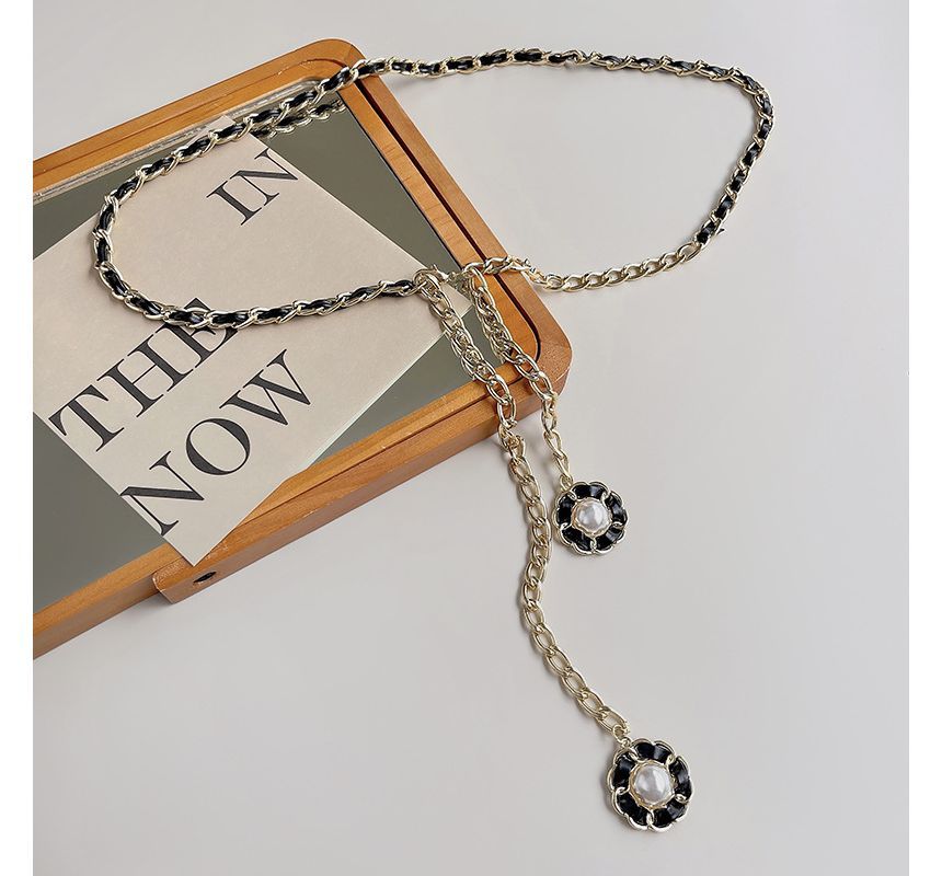Faux Pearl Floral Belt Chain