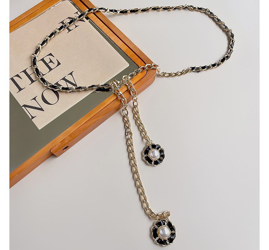 Faux Pearl Floral Belt Chain