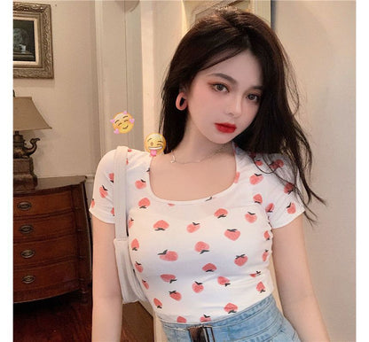 Short-Sleeve Strawberry T-Shirt Print