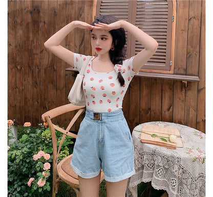 Short-Sleeve Strawberry T-Shirt Print