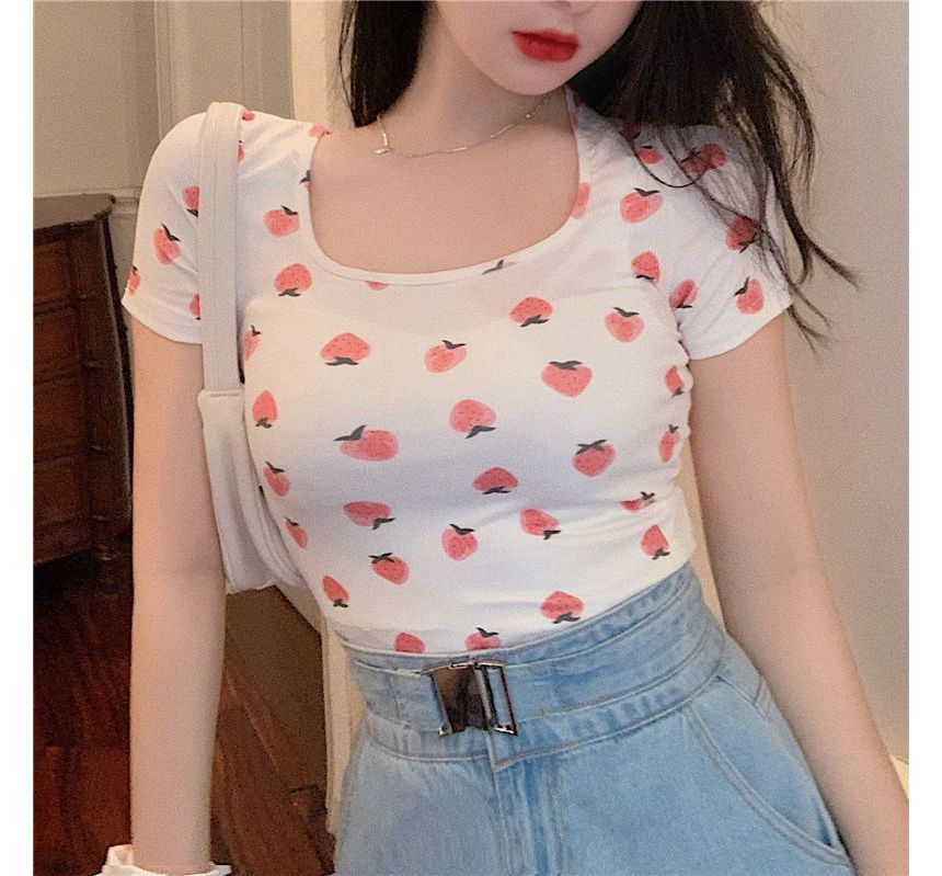 Short-Sleeve Strawberry T-Shirt Print