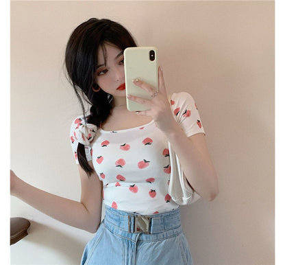 Short-Sleeve Strawberry T-Shirt Print