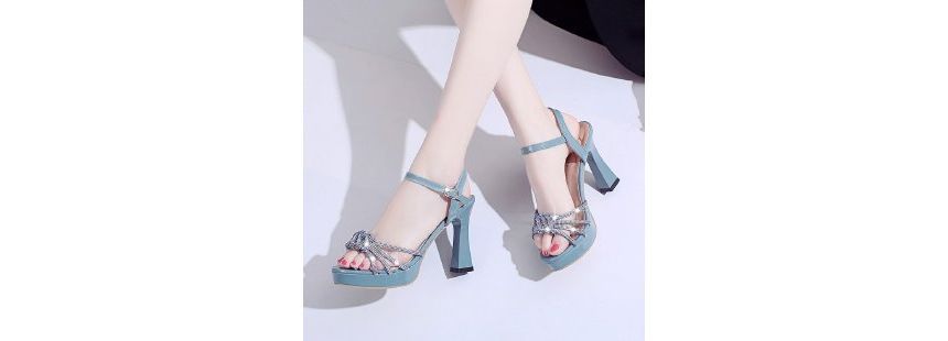 Wholesale Sample Rhinestone Platform Chunky-Heel Sandals