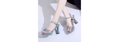 Wholesale Sample Rhinestone Platform Chunky-Heel Sandals