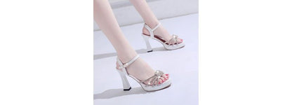 Wholesale Sample Rhinestone Platform Chunky-Heel Sandals