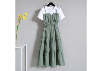 Dress Two-Piece Short-Sleeve Neck Midi A-Line Round Mock
