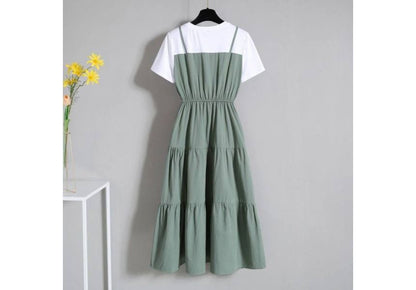 Dress Two-Piece Short-Sleeve Neck Midi A-Line Round Mock