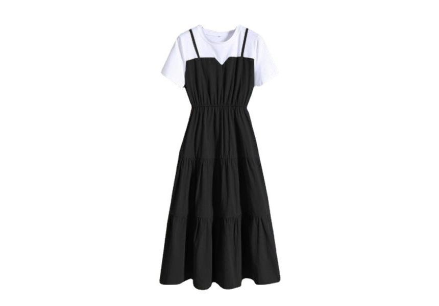Dress Two-Piece Short-Sleeve Neck Midi A-Line Round Mock
