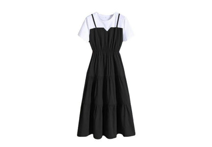 Dress Two-Piece Short-Sleeve Neck Midi A-Line Round Mock