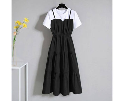 Dress Two-Piece Short-Sleeve Neck Midi A-Line Round Mock