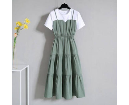 Dress Two-Piece Short-Sleeve Neck Midi A-Line Round Mock