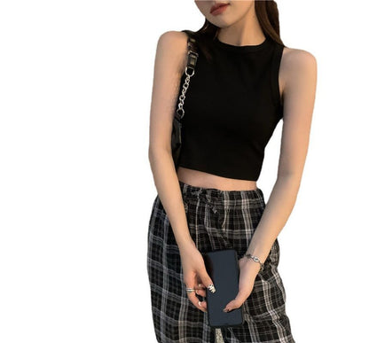 Round Neck Crop Top Tank Plain