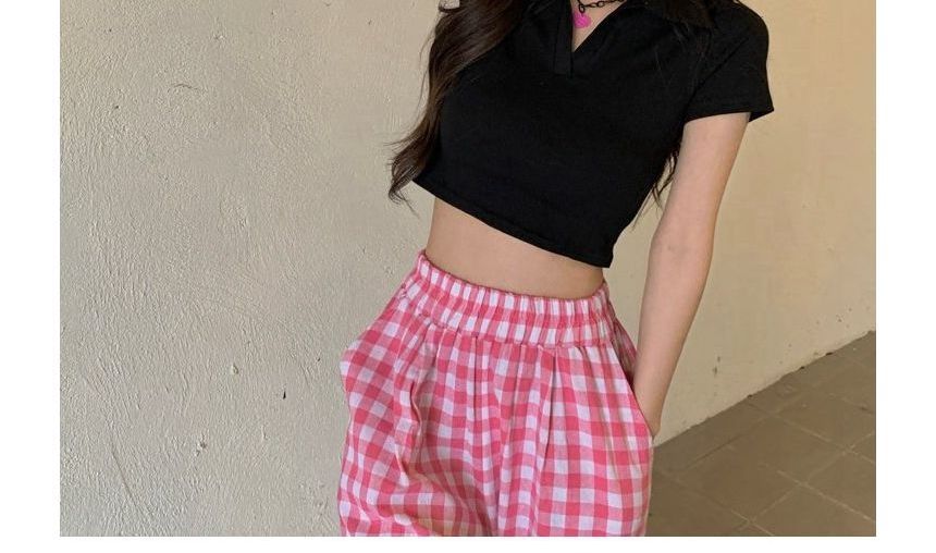 Crop Plain Short-Sleeve Top Polo