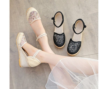 Wedge Flower Embroidered Sandals