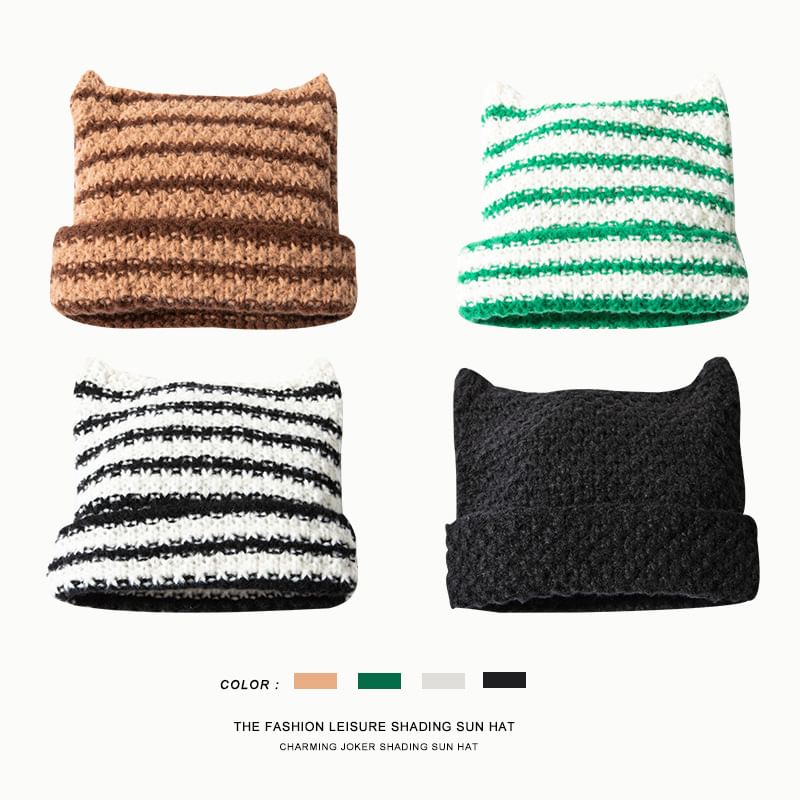 Sample Cat Ear Striped Knit Beanie