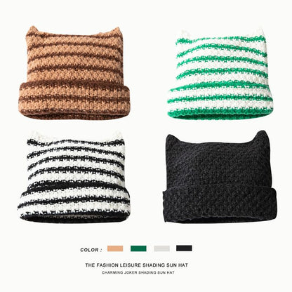 Sample Cat Ear Striped Knit Beanie
